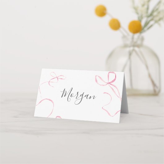 Pink bow Birthday Invitation, Preppy Girl Birthday プレイスカード (正面)