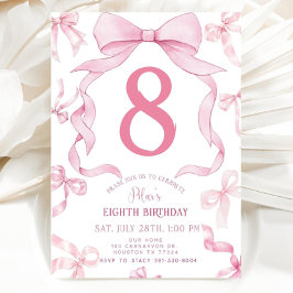 Pink Bow Birthday Invite, Girls 8th Birthday Invit 招待状