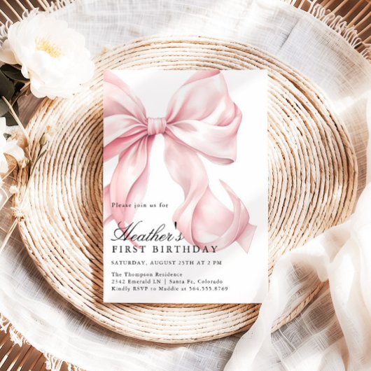 Pink Bow Birthday Party Coquette Bow 招待状
