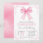 Pink Bow Birthday Watercolor 招待状 (正面/裏面)