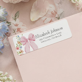 Pink Bow Bloom Baby Shower Return Address ラベル