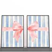 Pink Bow Blue Watercolor Stripes, Girly Aesthetic