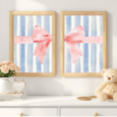 Pink Bow Blue Watercolor Stripes, Girly Aesthetic