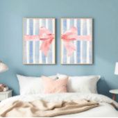Pink Bow Blue Watercolor Stripes, Girly Aesthetic