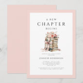 Pink Bow Books A New Chapter Begins Baby Shower 招待状 (正面/裏面)