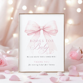 Pink Bow Books for Baby Shower Sign ポスター