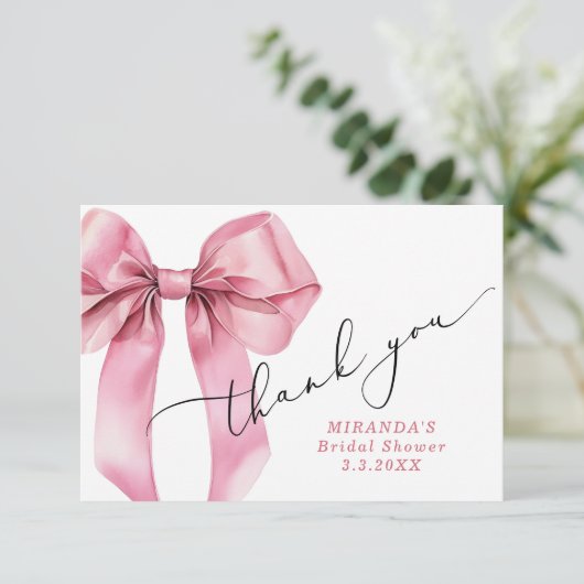 Pink Bow Bridalで結婚式を挙げる彼女 サンキューカード (スタンド正面)