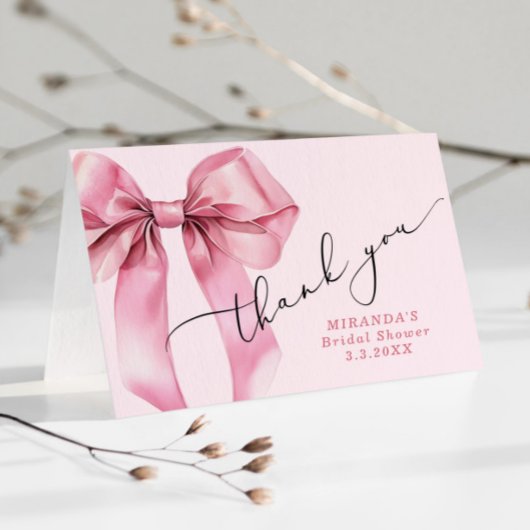 Pink Bow Bridalで結婚式を挙げる彼女 サンキューカード