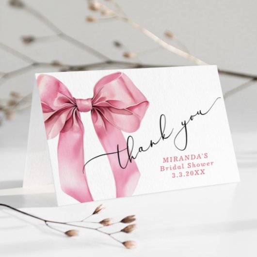 Pink Bow Bridalで結婚式を挙げる彼女 サンキューカード