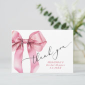 Pink Bow Bridal で結婚式を挙げる彼女 サンキューカード (スタンド正面)