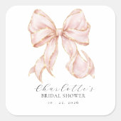 Pink Bow Bridal Shower スクエアシール (正面)