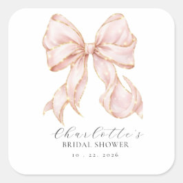 Pink Bow Bridal Shower スクエアシール