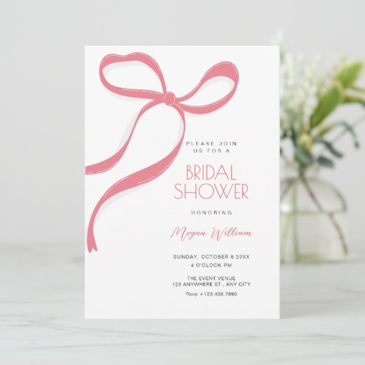 Pink bow bridal  shower 招待状 (スタンド正面)