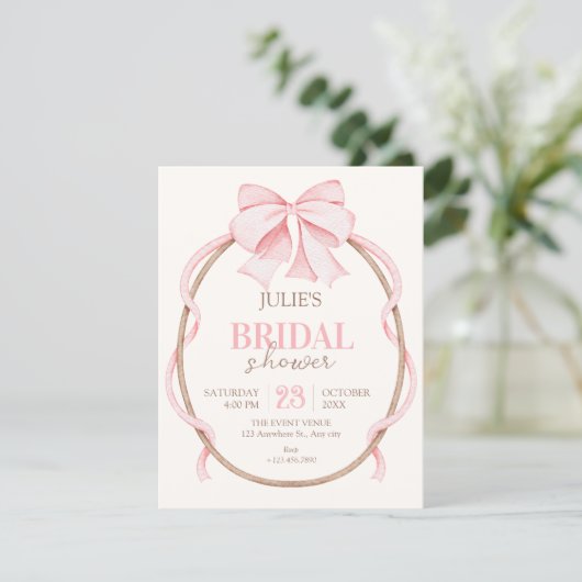 Pink bow bridal shower 招待状 (スタンド正面)