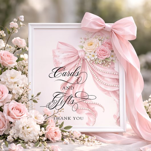 Pink Bow Bridal Shower Cards and Gifts ポスター