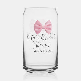 Pink bow bridal shower name date pastel stylish te ガラス缶