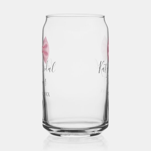 Pink bow bridal shower name date pastel stylish te ガラス缶 (右)