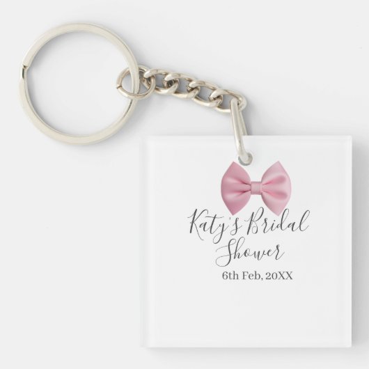 Pink bow bridal shower name date pastel stylish te キーホルダー (正面)