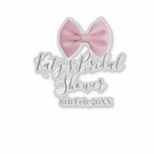 Pink bow bridal shower name date pastel stylish te シール (正面)