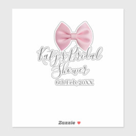 Pink bow bridal shower name date pastel stylish te シール