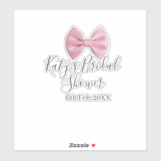 Pink bow bridal shower name date pastel stylish te シール