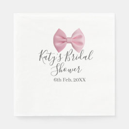 Pink bow bridal shower name date pastel stylish te スタンダードランチョンナプキン