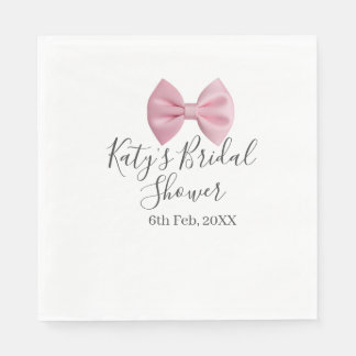 Pink bow bridal shower name date pastel stylish te スタンダードランチョンナプキン