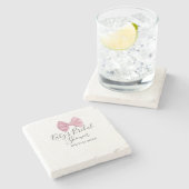Pink bow bridal shower name date pastel stylish te ストーンコースター (横)