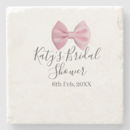 Pink bow bridal shower name date pastel stylish te ストーンコースター