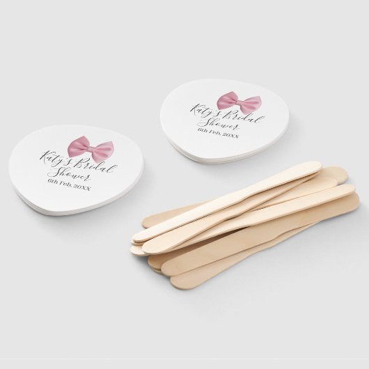 Pink bow bridal shower name date pastel stylish te ハンドファン (組立なし)