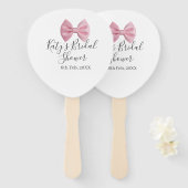Pink bow bridal shower name date pastel stylish te ハンドファン (正面&裏面)