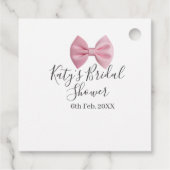 Pink bow bridal shower name date pastel stylish te フェイバータグ (裏面)