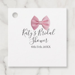 Pink bow bridal shower name date pastel stylish te フェイバータグ