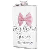 Pink bow bridal shower name date pastel stylish te フラスク (左)
