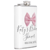 Pink bow bridal shower name date pastel stylish te フラスク (右)