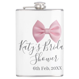 Pink bow bridal shower name date pastel stylish te フラスク