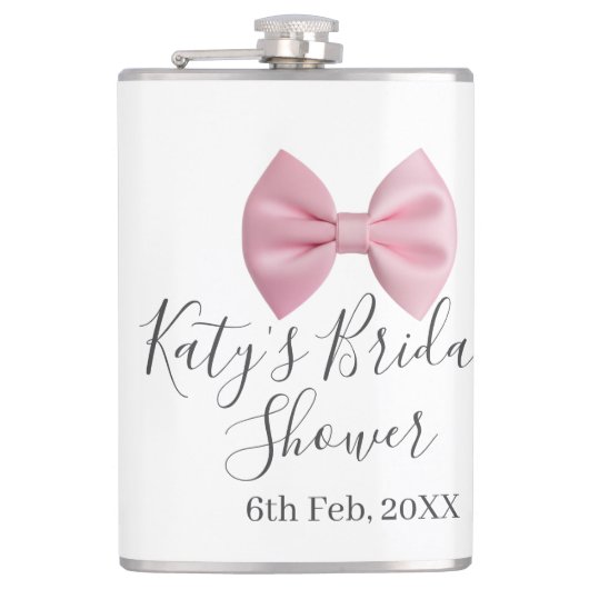 Pink bow bridal shower name date pastel stylish te フラスク (正面)
