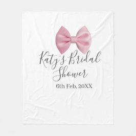 Pink bow bridal shower name date pastel stylish te フリースブランケット