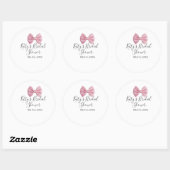Pink bow bridal shower name date pastel stylish te ラウンドシール (シート)