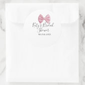 Pink bow bridal shower name date pastel stylish te ラウンドシール (バッグ)