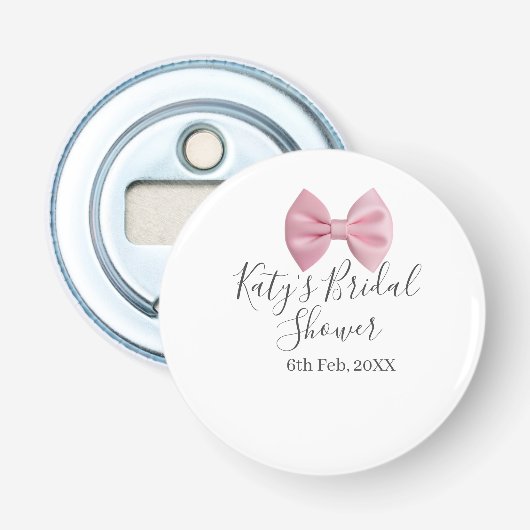 Pink bow bridal shower name date pastel stylish te 栓抜き (正面)