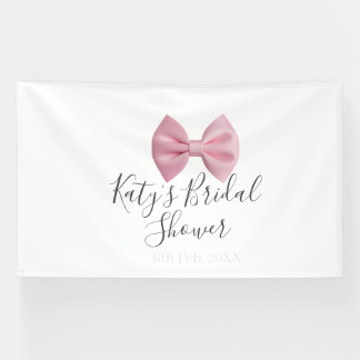 Pink bow bridal shower name date pastel stylish te 横断幕