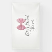 Pink bow bridal shower name date pastel stylish te 横断幕 (縦)