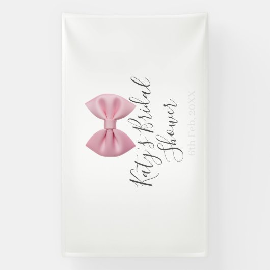 Pink bow bridal shower name date pastel stylish te 横断幕 (縦)