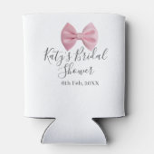 Pink bow bridal shower name date pastel stylish te 缶クーラー (裏面)