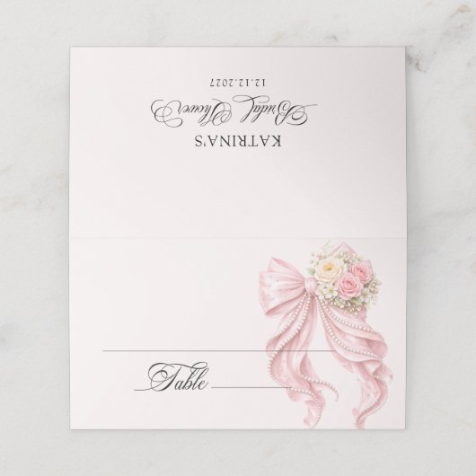 Pink Bow Bridal Shower Place Card プレイスカード (外部開封)