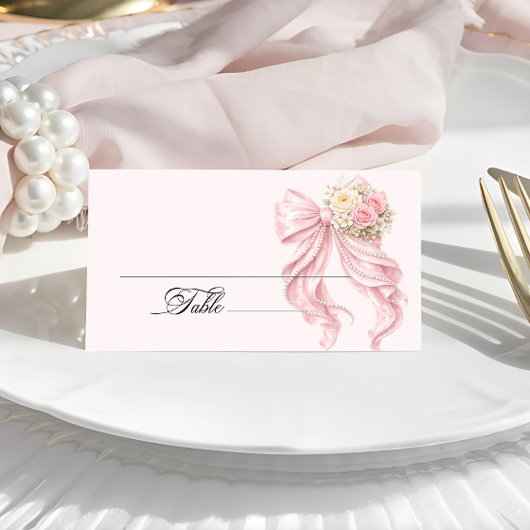 Pink Bow Bridal Shower Place Card プレイスカード