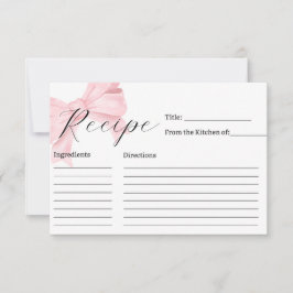 Pink Bow Bridal Shower Recipe Card サンキューカード