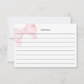 Pink Bow Bridal Shower Recipe Card サンキューカード (裏面)