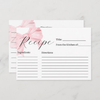 Pink Bow Bridal Shower Recipe Card サンキューカード